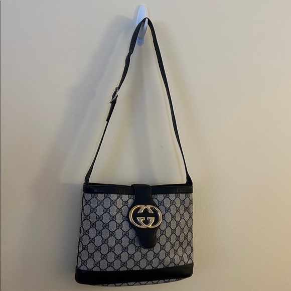 Gucci GG Britt Blondie Bag Shoulder Purse Coated Canvas Italian Navy Leather - Picture 4 of 17